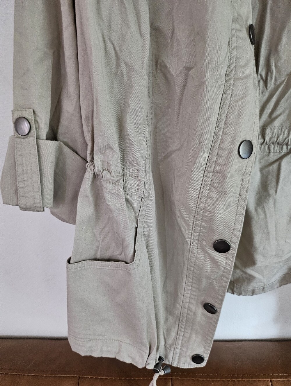 L- Style & Co-Women's Light Tan Utility Jacket with Roll-Tab Sleeves - Picture 6 of 9
